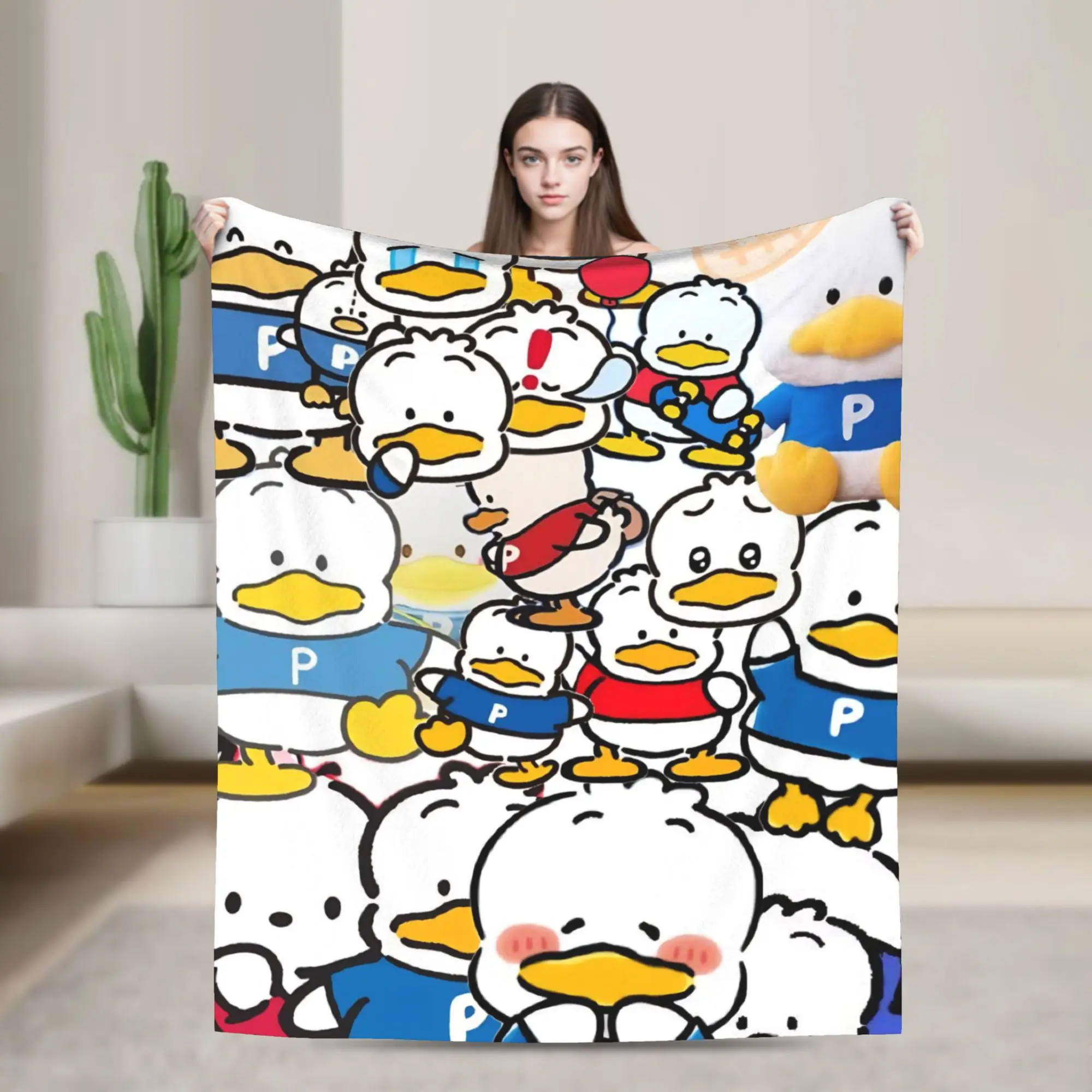 Duck Blanket Flannel Spring/Autumn Cute Cartoon Portable Super Warm Throw Blankets for Home Car Bedspreads