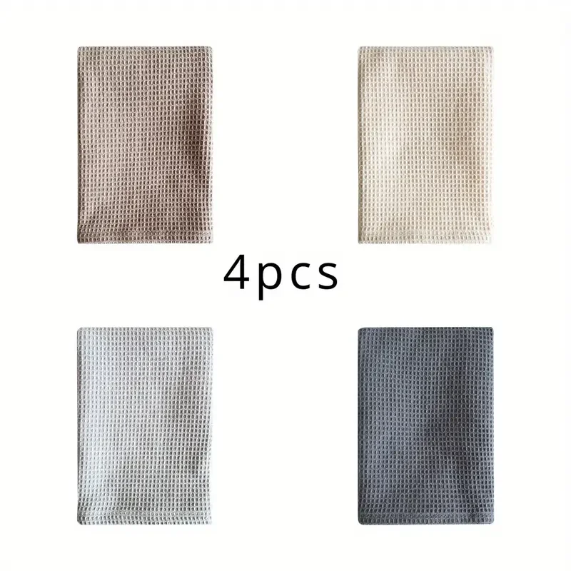 4pcs Modern Waffle Cloth  Weave Dish Towels -  Square Kitchen Wipe, Super Absorbent,Absorbent Cleaning Cloth