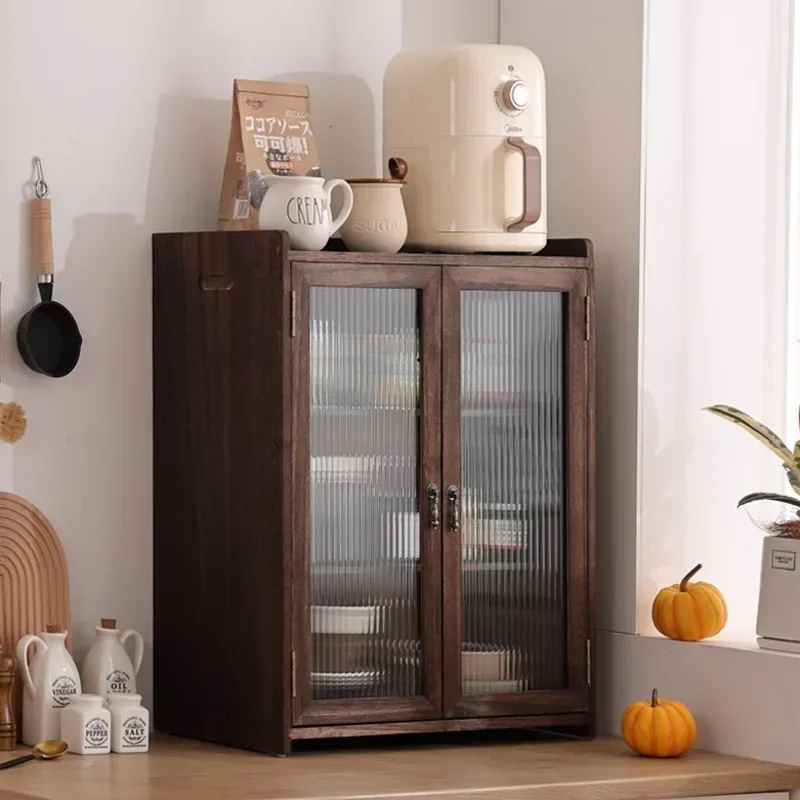 Household Solid Wood Storage Cabinet Contracted Dining Side Cabinet Multi-functional Dustproof Kitchen Grid Cupboard