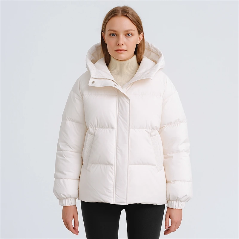 

Down Jacket Loose White Duck Down Pure Color Simple Hooded Women's Winter Warm Thickened Coat