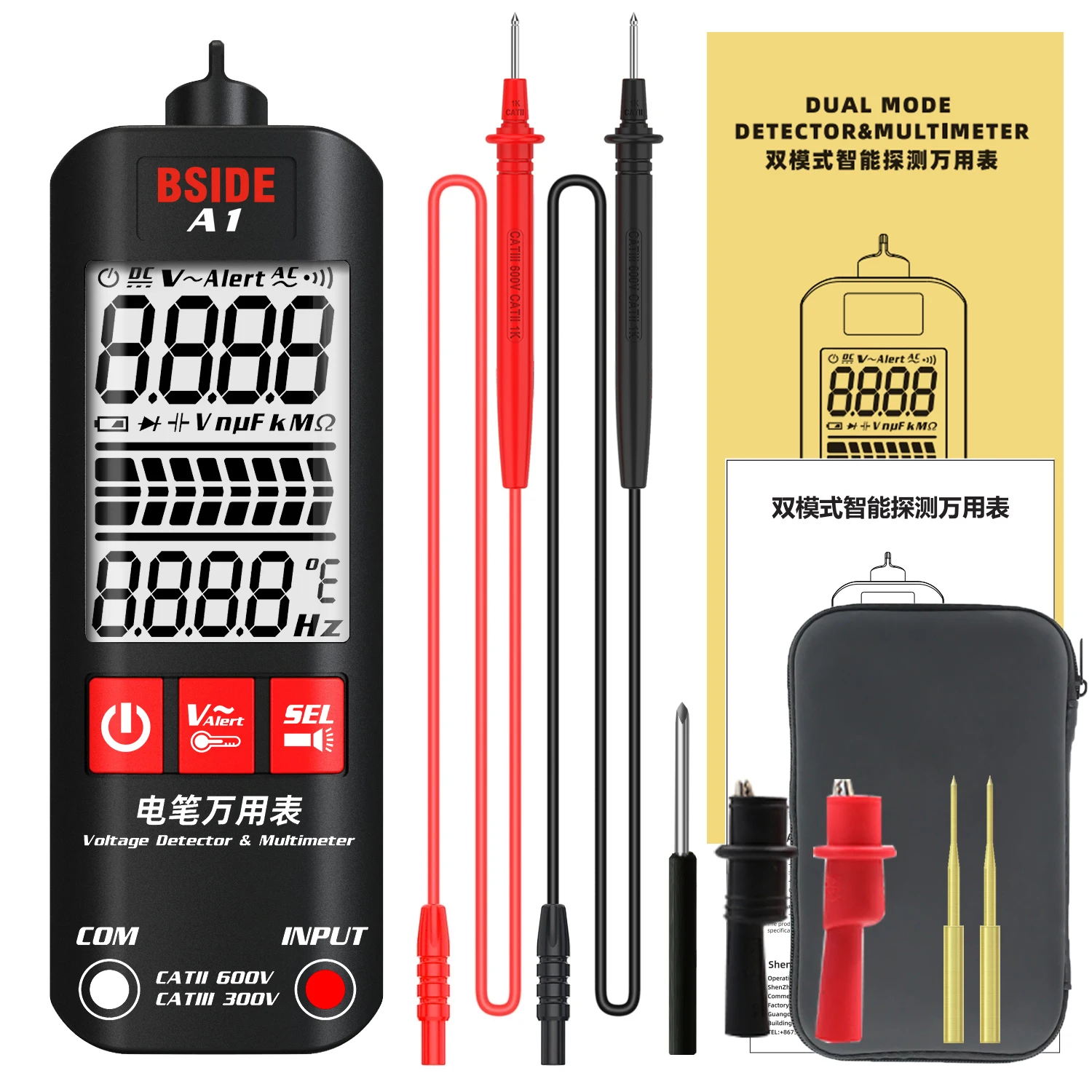 BSIDE A1 Voltage Tester Detector Multimeter Color Display Non-Contact electric pen Dual Range Live Wire test Ohm Hz NCV meter