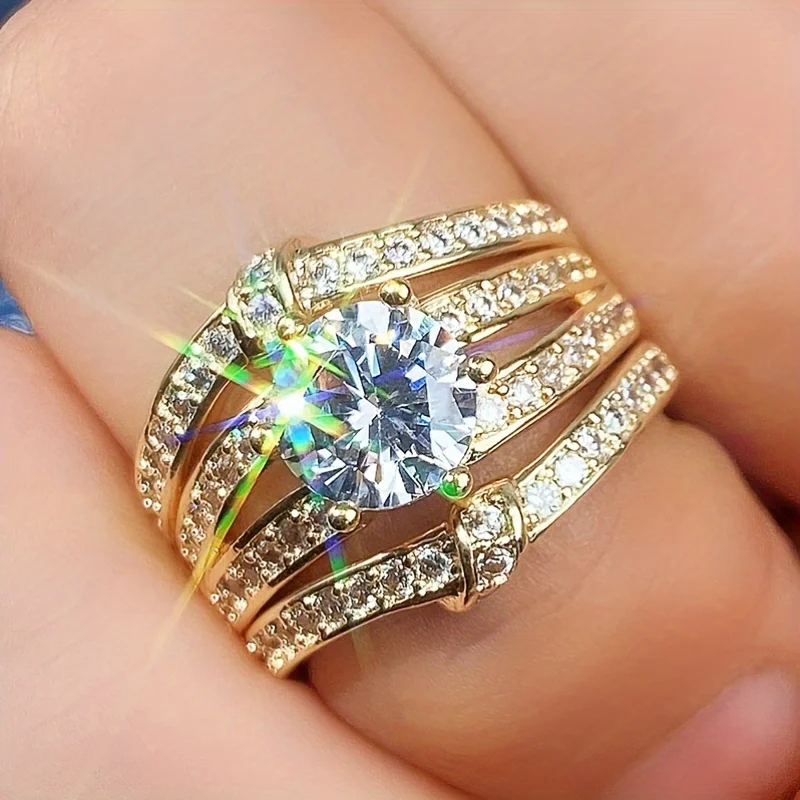 3 Pieces/Set Elegant Ladies Engagement Set Ring Exquisite Cubic Zirconia Commitment Ring Engagement Ring Bridal Ring Anniversary Valentine's Day Gift