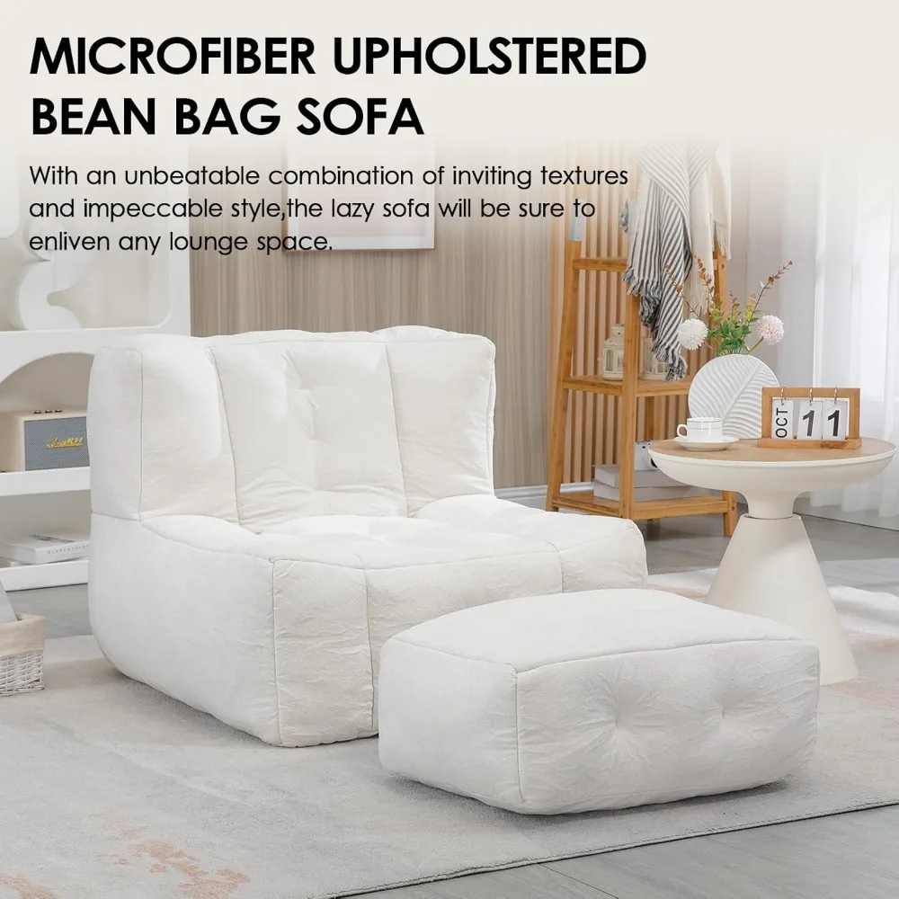 Bean Bag Chair, Memory Foam White Recliner for Adult Teenagers, Small and Soft Bean Bag Cover for Casual Bean Bag Chair