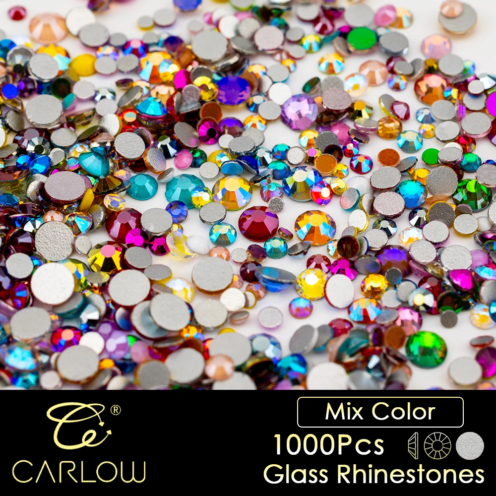 CARLOW SS6-SS20 Mix Size High Quality Flat Back Glass Non-Hot Fix Rhinestones Shiny Multi Color Stones for Nail Art Decoration