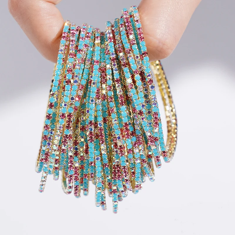 5pcs Fashion Colorful Acrylic Crystal Rhinestone Elastic Bracelet For Women Stretch Wristband Wedding Bracelets Daily Jewelry - Image 2
