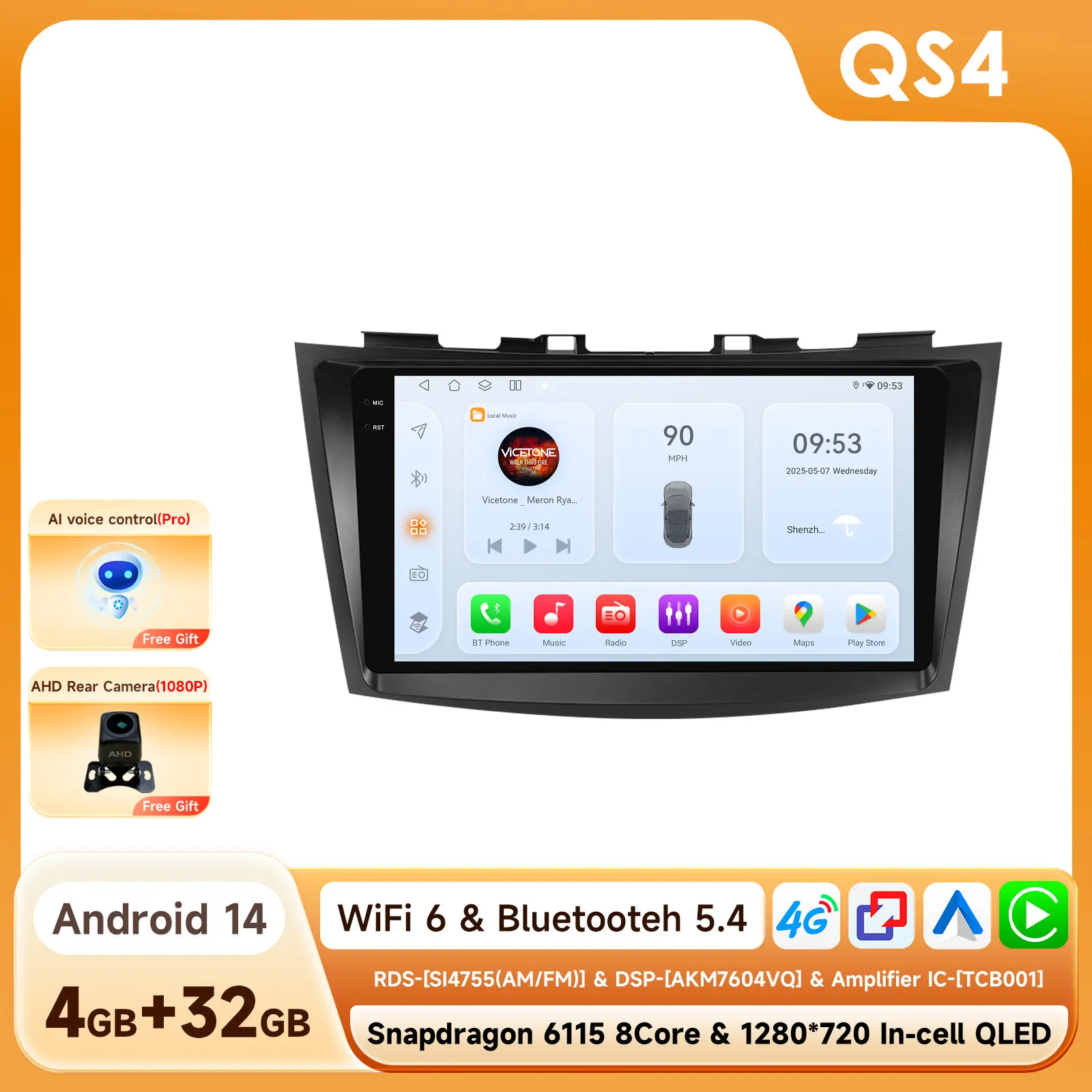 Hizpo 8Core 2Din AI Android 14 Autoradio Voor Suzuki Swift 4 2011-2015 Auto Multimedia GPS 4G Carplay door Qualcomm Snapdragon6115