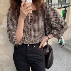 Long Sleeve shirt for Women 2020 New Korean Style Blouse Versatile Loose Plaid Top Slimming round Neck Trendy