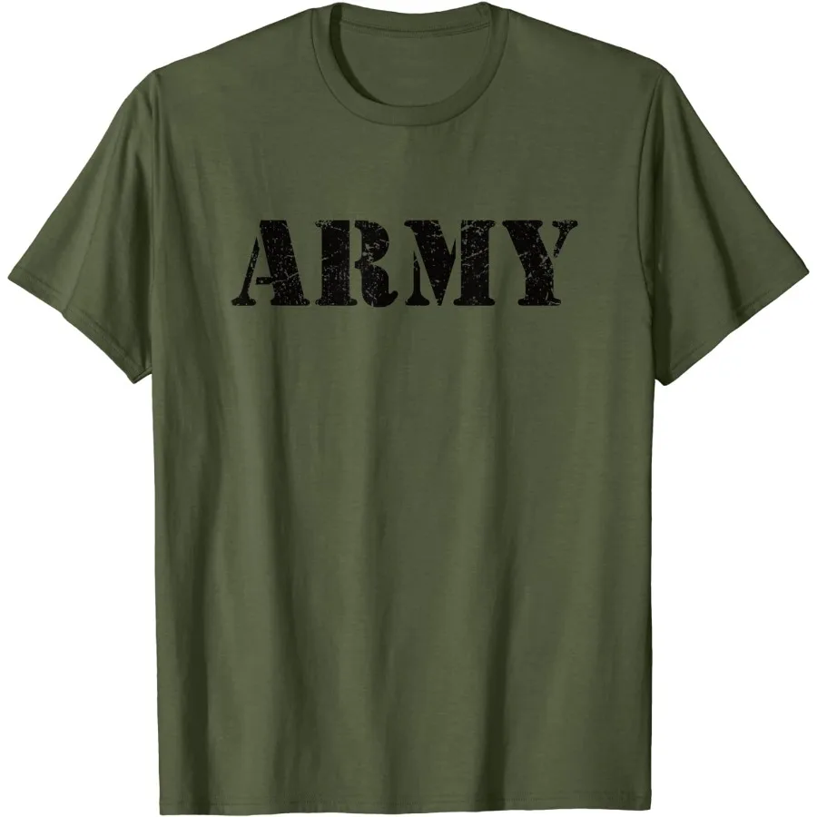 Vintage USA Army T Shirt | Military Green US Retro Logo Gift Men T-Shirt Short Casual 100% Cotton