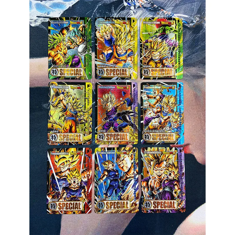 9Pcs/set Dragon Ball Super Son Goku Kakarotto DIY Homemade Bronzing Anime Collection Flash Card Christmas Birthday Gift Toys