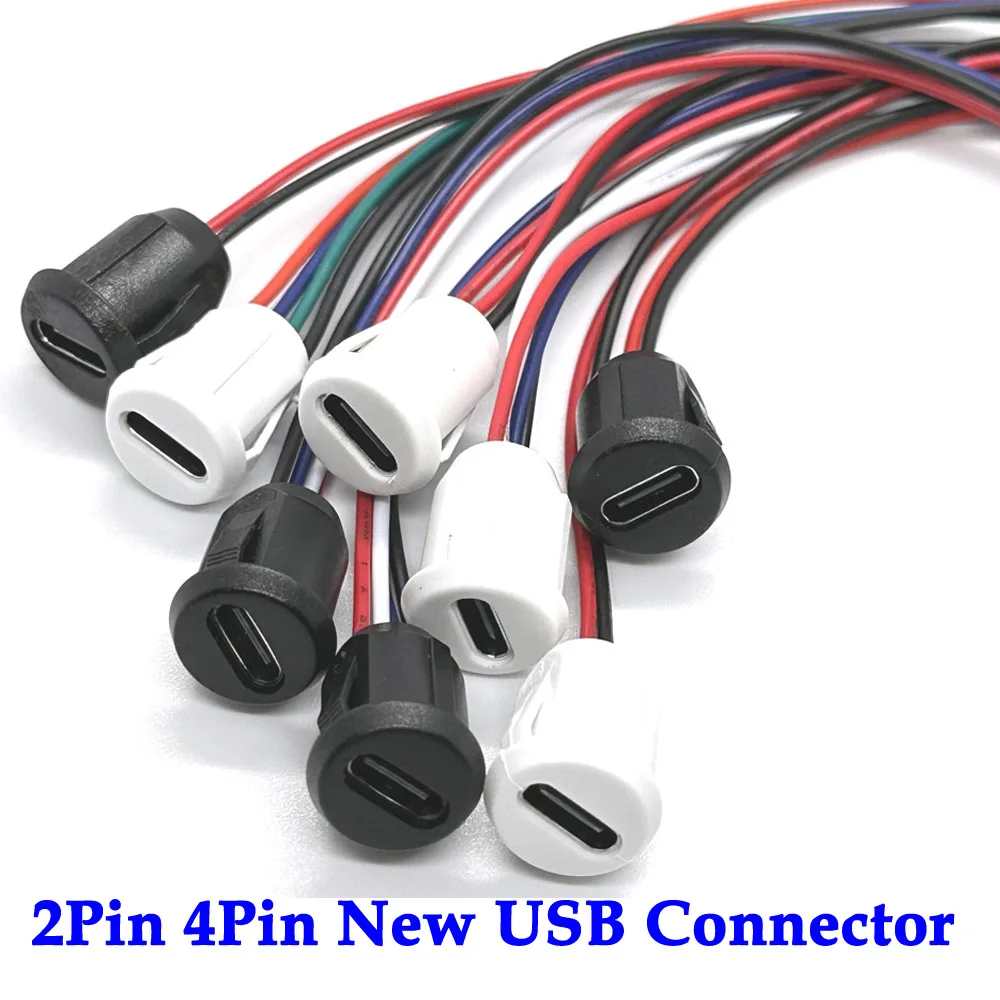 

1/5pc 2Pin/4Pin New USB Connector Type-C Waterproof with PH 2.0 Female Socket High Current Fast Charging jack port With data pin