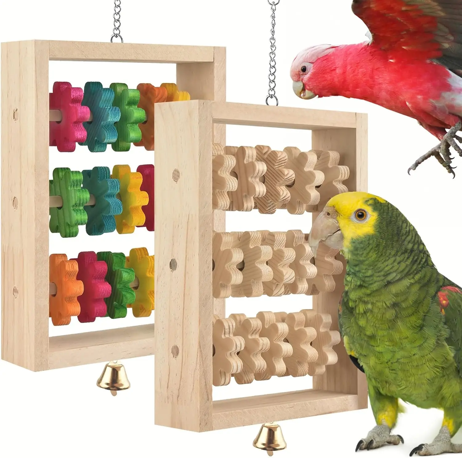 

2Pcs Bird Toys Hanging Parrot Chew Toy Natural Wooden Chewing Puzzle Training Blocks Intellectual Development for Budgie, Conure