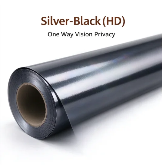 Silver Black HD Privacy Glass Tint Roll PET Material One Way Vision Anti UV Heat Blocking For Residential Office Vehicle Windows