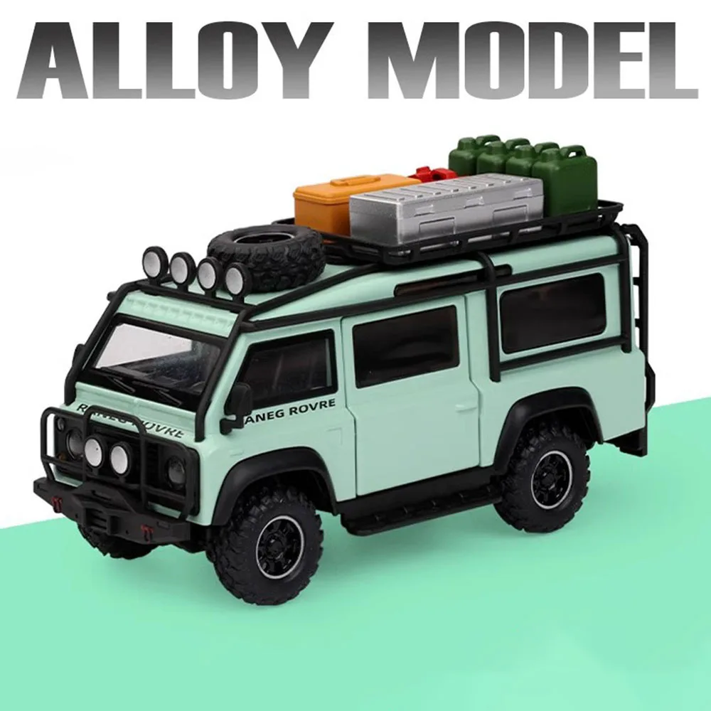 Land Rover Defender-Modèle réduit de camionnette en alliage moulé sous pression, son et lumière, portes arrière ouvertes, volant avant, cadeau de Noël, échelle 1:32