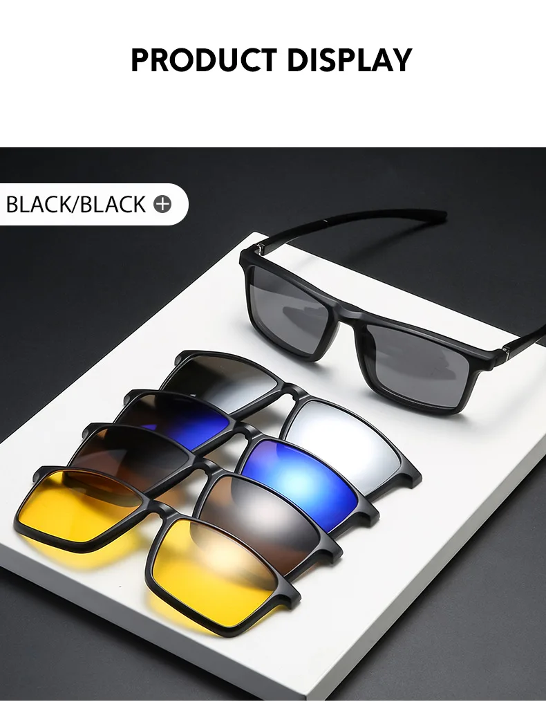 VCKA 6-in-1-Myopie-Brille mit Magnetclip, Sonnenbrille für Herren und Damen, quadratischer Rahmen, verschreibungspflichtig, kurzsichtig, Astigmatismus – 0,5 bis -10 – Detail 7