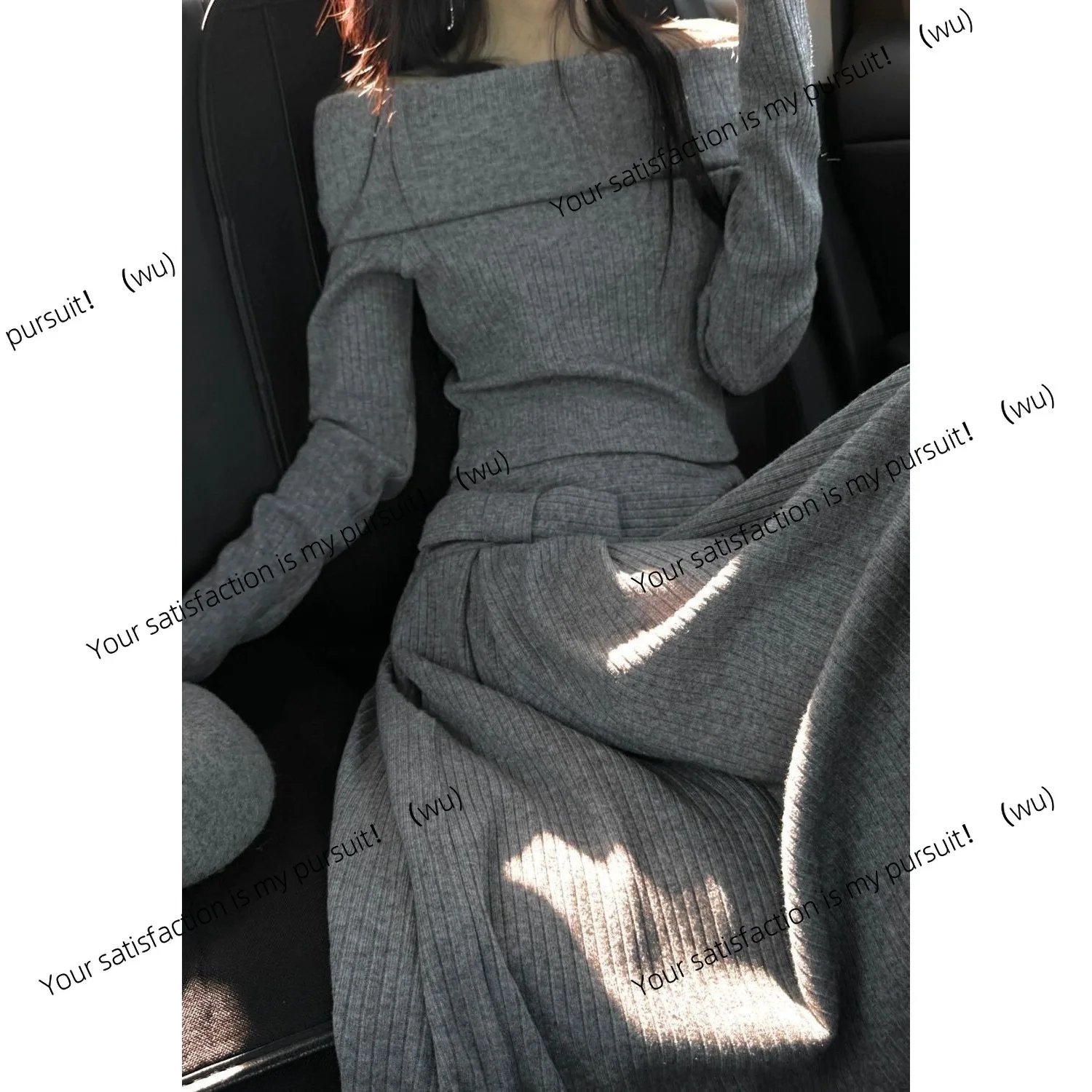 

Костюм Spice Girl, женский весенне-осенне-зимний 2022, новый свитер с открытыми плечами и одним словом, вязаный свитер с