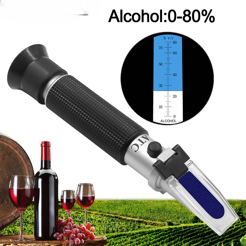 ATC 0-80%  Alcohol Refractometer Portable Alcohol Tester Adjustable Manual Focus Aluminum