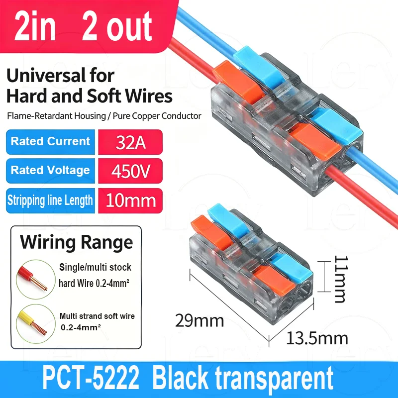 50PCS PCT5211-5222 Quick One in One Out Terminal Block Docking Connector Wire Connector rail Type Spliceable Terminal Block