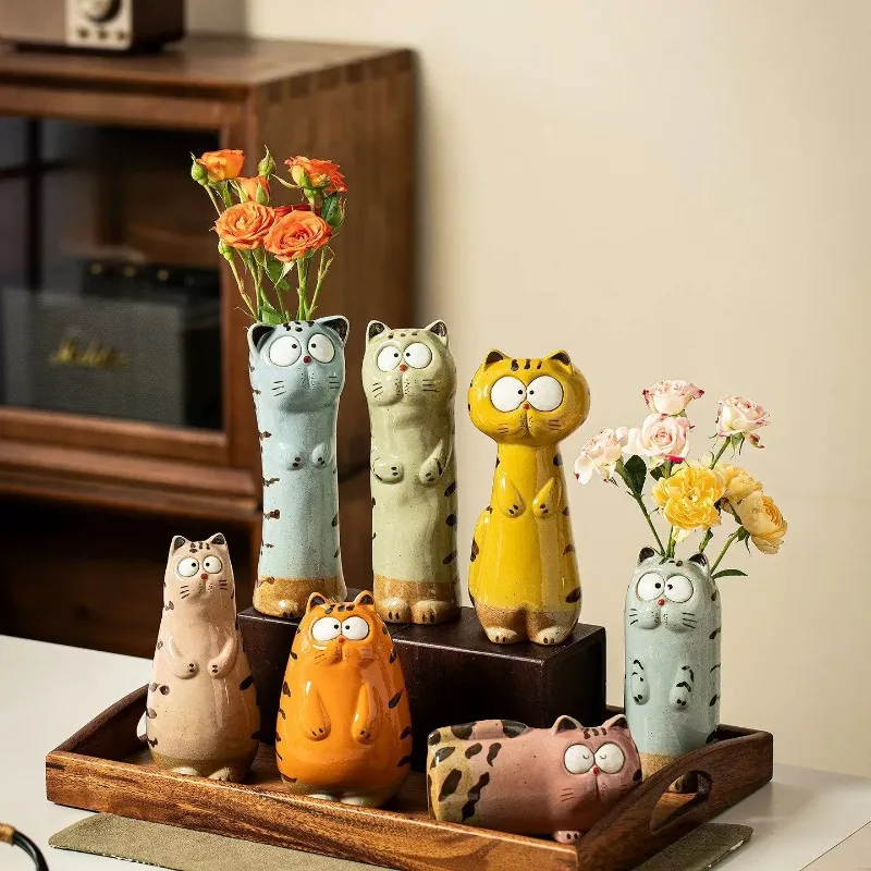 Creative Cat Ceramic Vase Living Room Cartoon Home Decoration Ornament تحف كبيره للمنزل В Скандинавском Стиле Floreros Altos
