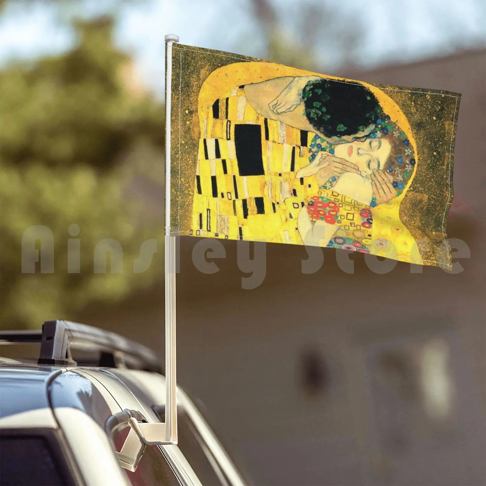 The Kiss Closeup-Gustav Klimt Flag Car Flag مضحك قبلة كليمت غوستاف كليمت رومانسي تقبيل #5
