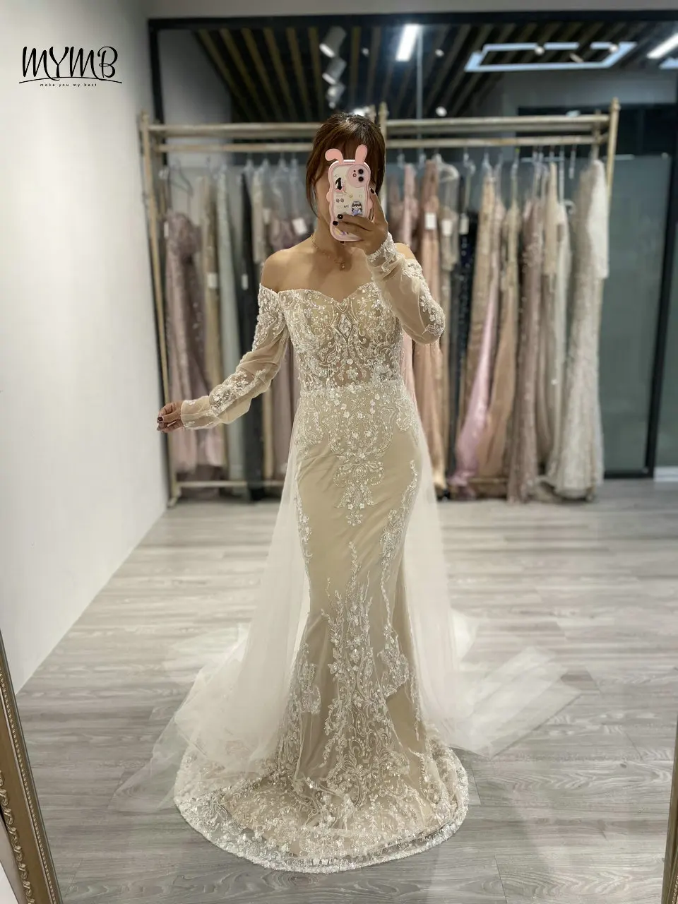 MYMB Dubai Ivory Off Shoulder Lace Applique Formal Party Dress Elegant Embrodery Mermaid With Overskirt Evening Gown For Bride