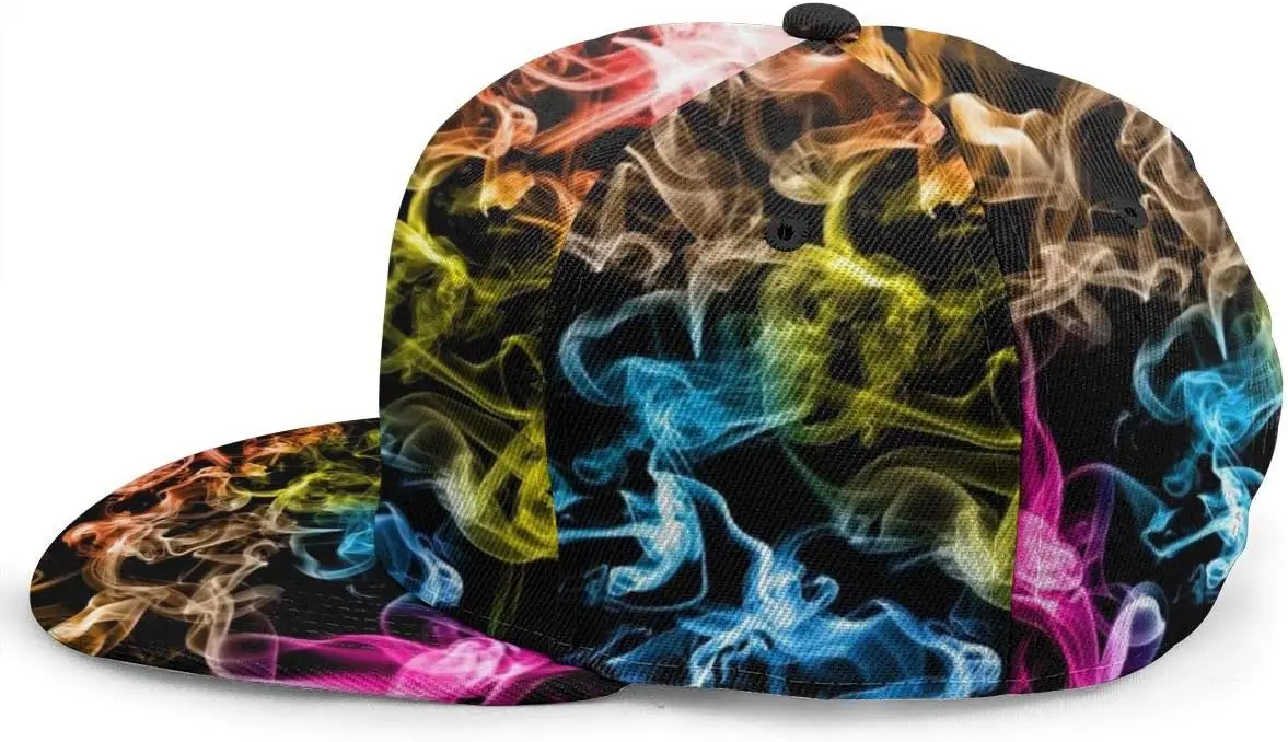 Baseball Cap Men Women - Colored Smoke Adjustable 3D Printed Snapback Flat Bill Hip Hop Hat