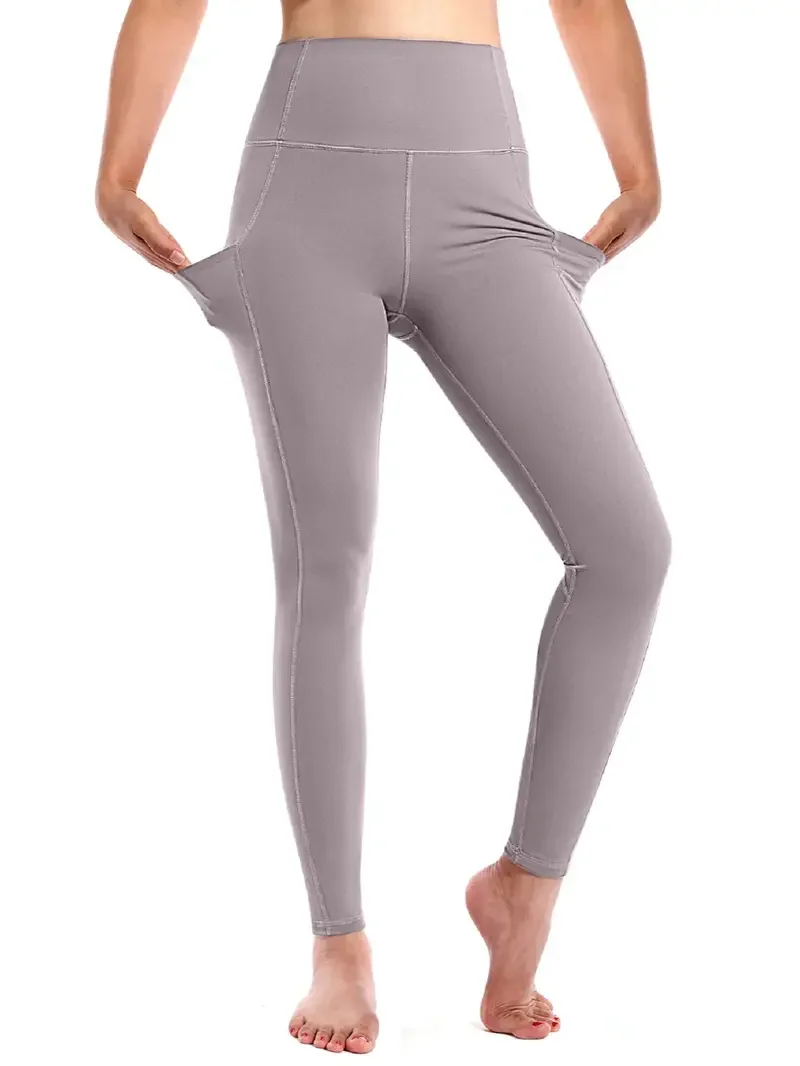 Leggings de yoga sin costuras con bolsillos para teléfono, leggings de entrenamiento de absorción de sudor de cintura alta, ropa deportiva para mujer