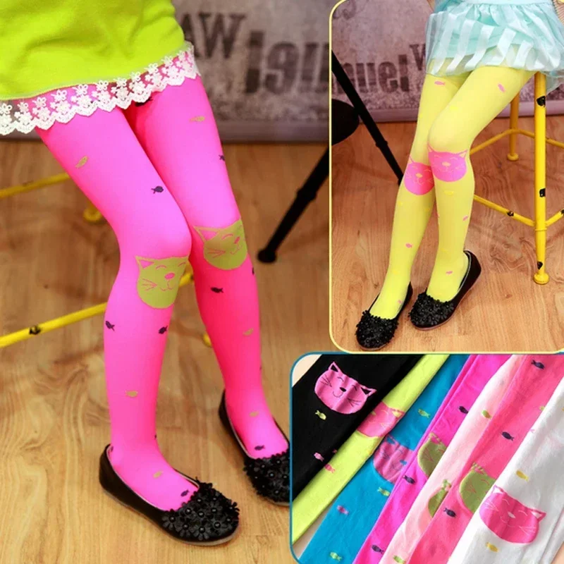 

10pc/Lot Spring Girl Candy Colored Velvet Pantyhose Thin Children Tights Cartoon Leggings 3-8years