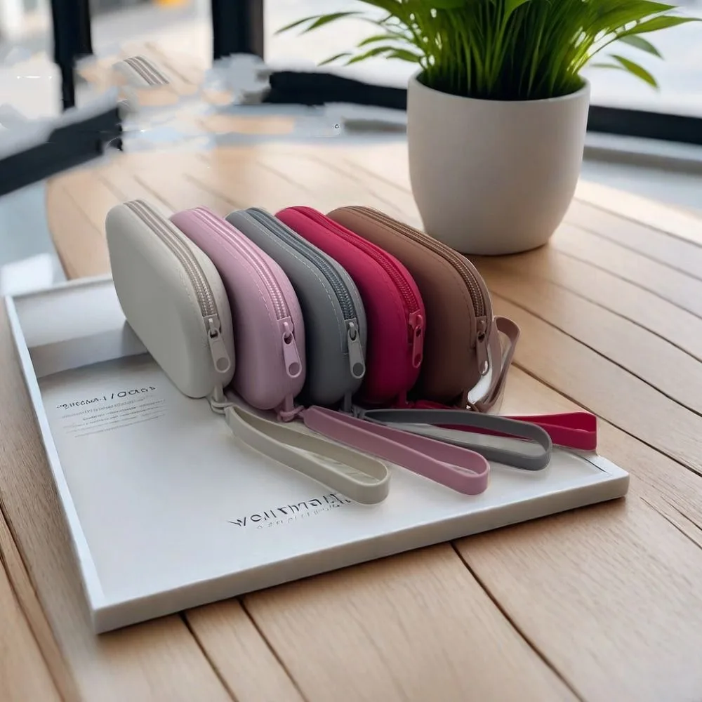 Morandi Color Silicone Cosmetic Bag Coin Purse Rectangle Multifunction Storage Bag Makeup Brush Holder Large Capacity