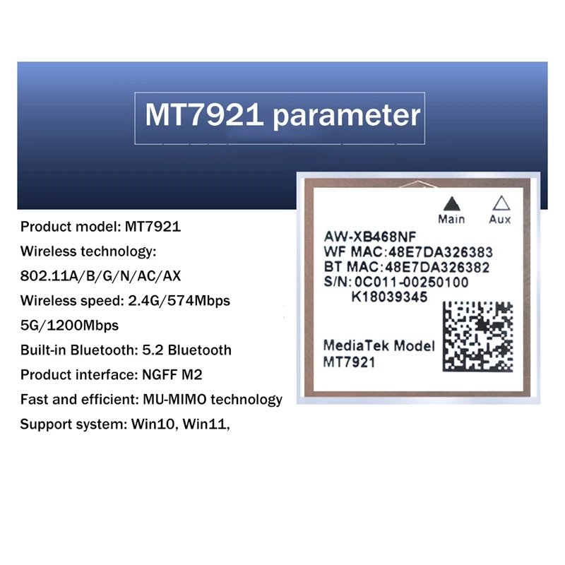 Tarjeta de red Gigabit MT7921, WIFI6, 2,4G, 5G, ordenador de escritorio, portátil, tarjeta de red inalámbrica integrada con antena externa