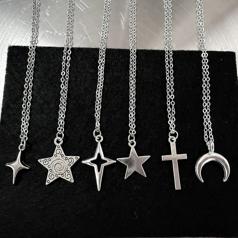 Y2K Collar con dije de cruz de estrella Unisex Grunge Punk Joyería de moda Accesorio colgante para mujeres y hombres 45 cm