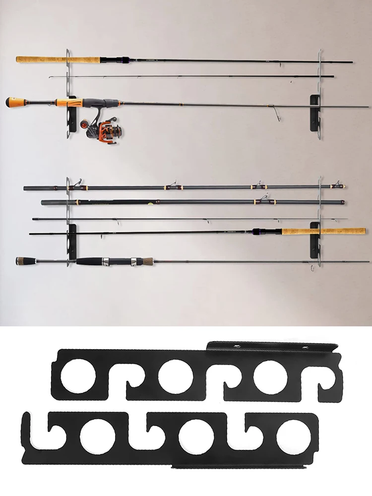 

2 Pairs Fishing Pole Rack Storage Wall Bracket Rod Stand Tool Fishing Rod Holders Steels Pole Reel Wall Mount Rack Fixed Frame