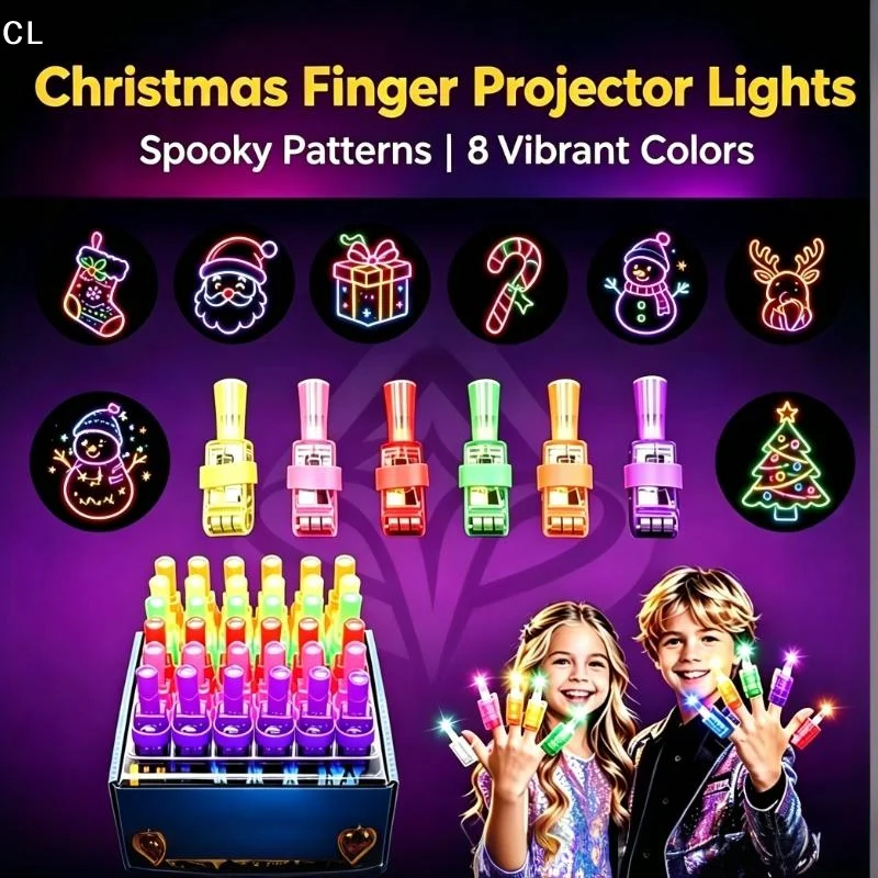 AttireTrove12Pcs Christmas Finger Projection Lights Xmas Finger Lights Glow in the Dark Party Xmas Favors LED Flash Finger Lamp