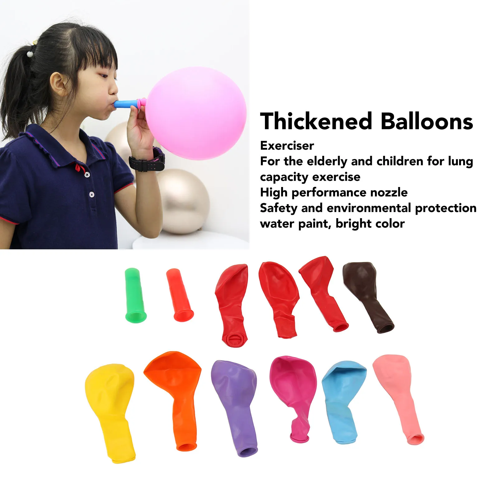 Thickened Balloons with 2 Exerciser Breathing Lung Capacity Training Device for Elderly Children Multicolored Balloons