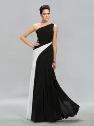 Formal occasion dresses Elegant  women 2023 prom  Evening  Sheath/Column Floor-Length Sleeveless Black White  Color One Shoulder