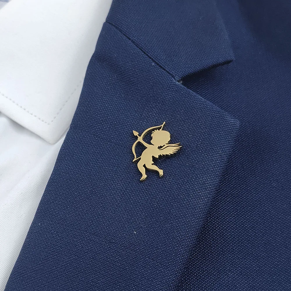 Cupid Angel Bow‑and‑arrow Brooch 18K Gold Plated 316L Stainless Steel Love Cupid Lapel Pin Clothing Backpack Jewelry