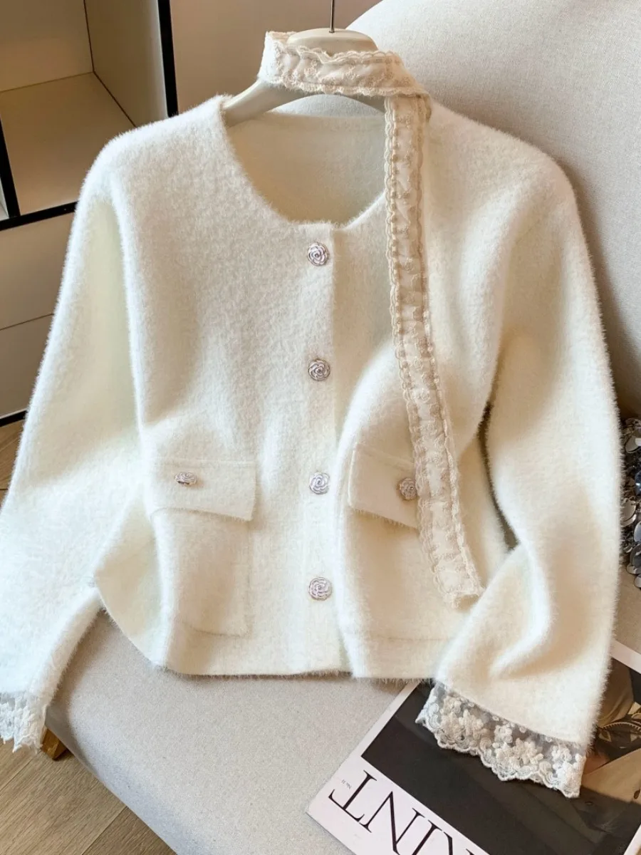 

Women's Knitted Sweater Coat Self-Kee Design Sensation Sa Imitation Mink Outerwear Early Autumn Winter New Small Fraa...