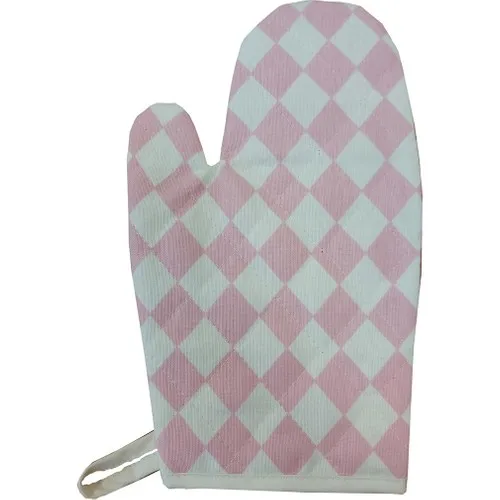 Ödel Home Duck Fabric Kitchen Gloves Small Checkerboard Pattern Pink