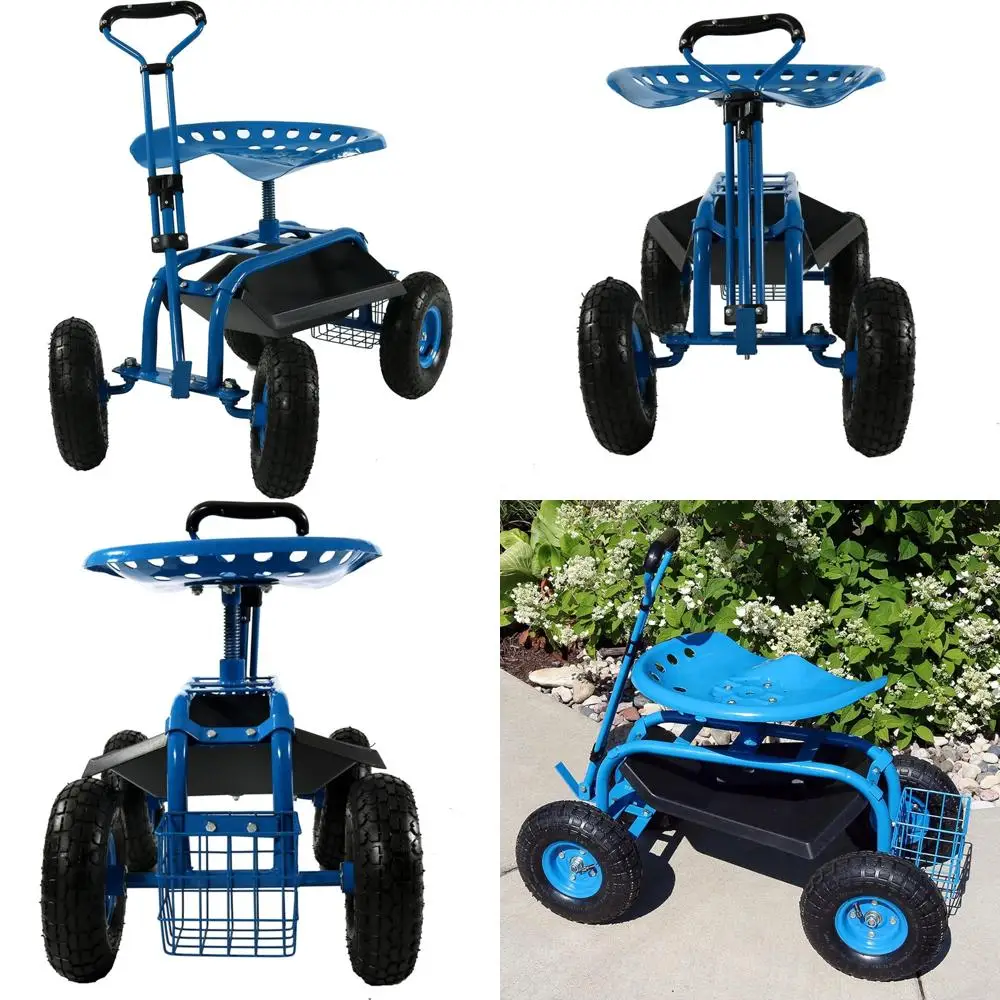 

Садовое сиденье на колесиках с регулируемой ручкой и подносом для универса — портативный садовый табурет на колесах для удобного активного отдыха