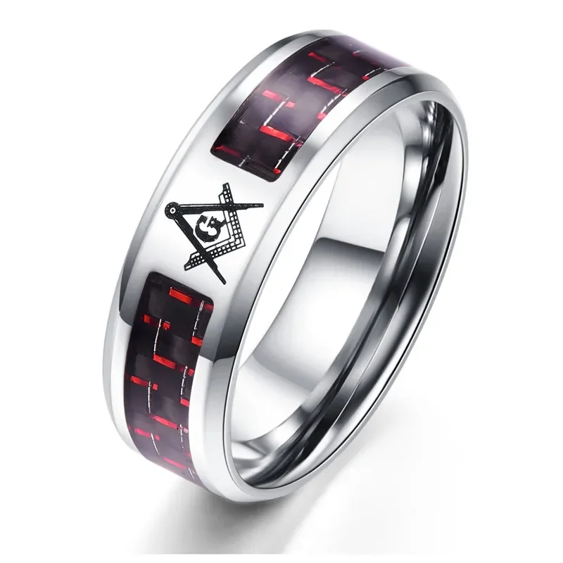 Dropshipping Titanium Steel Masonic Rings For Mens Carbon Fiber 8mm Rings Punk Style Male Jewelry Couple Rings Dropshipping