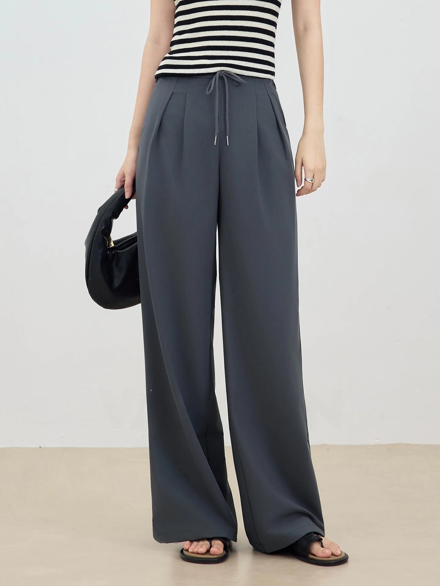 

Женские повседневные брюки с высокой талией, прямого кроя, для офиса, стройнящие, струящиеся, в пол, весенняя новинка