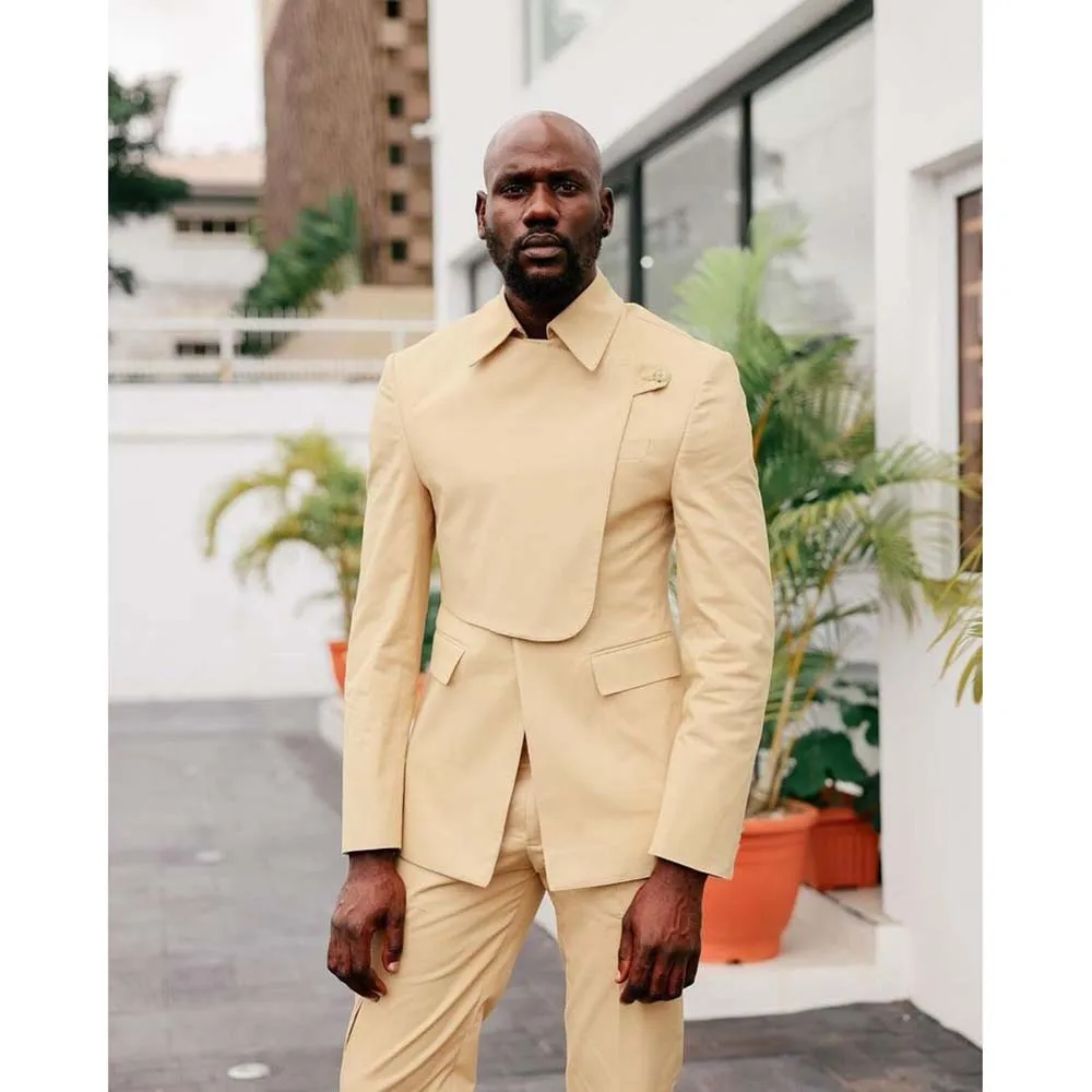 

Yellow Stand Lapel Single Breasted Men's Suits Formal Business Casual Blazer Design Stylish Outfits 2 Piece Jacket Pants Set