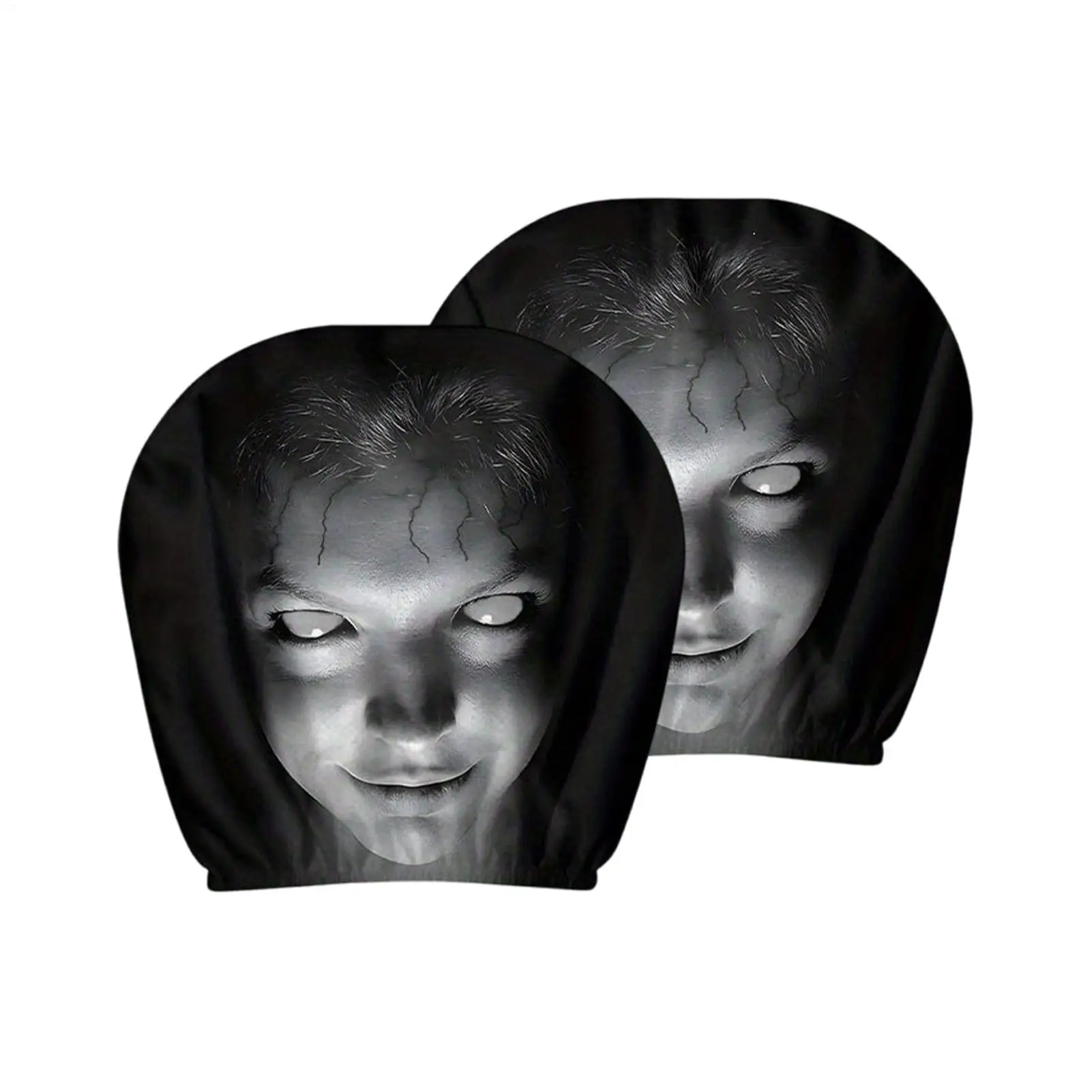 1 Pair Terrifying Smiling Face Car Headrest Covers Auto Seat Ghost Headrest Cover Smiling Spooky Scary Printing Headrest Case