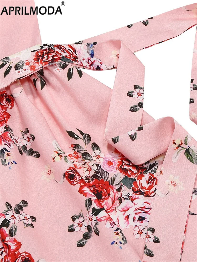 Elegante rosa floral impressão retalhos verão retro vintage vestido de manga curta doce uma linha pista pinup férias alargamento vestidos 2025