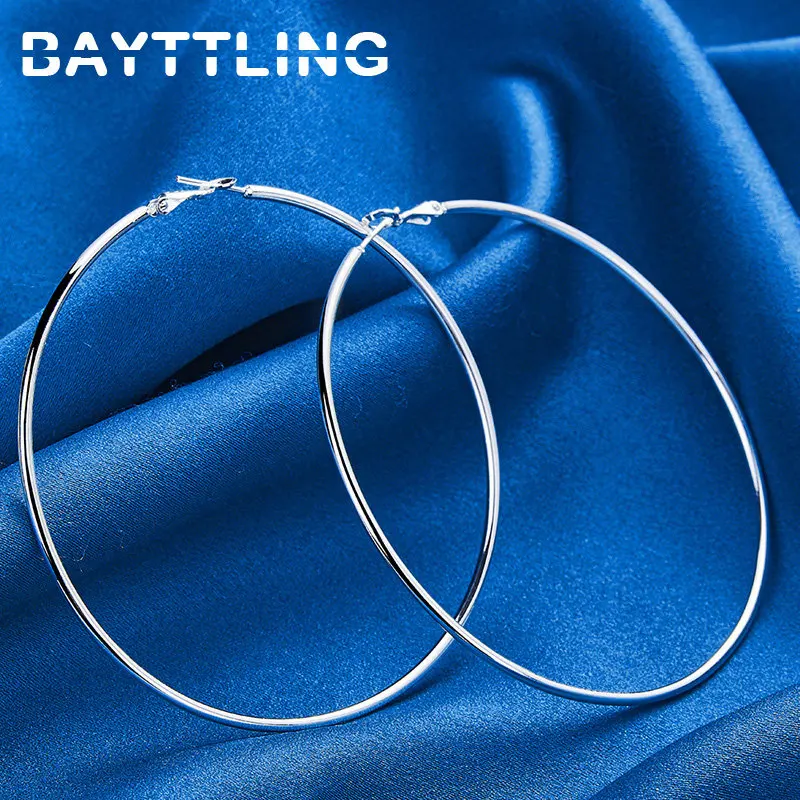 

925 Sterling Silver 50/60/70/80MM Simple Large Circle Hoop Earrings For Women Hip Hop Fashion Wedding Jewelry Accessories