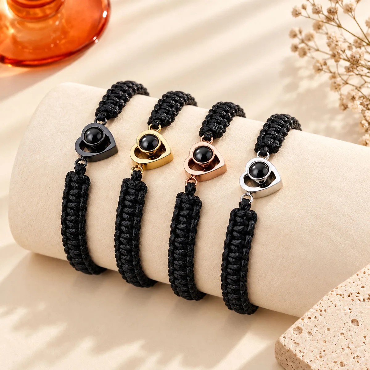 Heart Projection Photo Bracelet Woven Rope Custom Photo Bracelet For Women Personalized Unique Memorial Anniversary Jewelry Gift