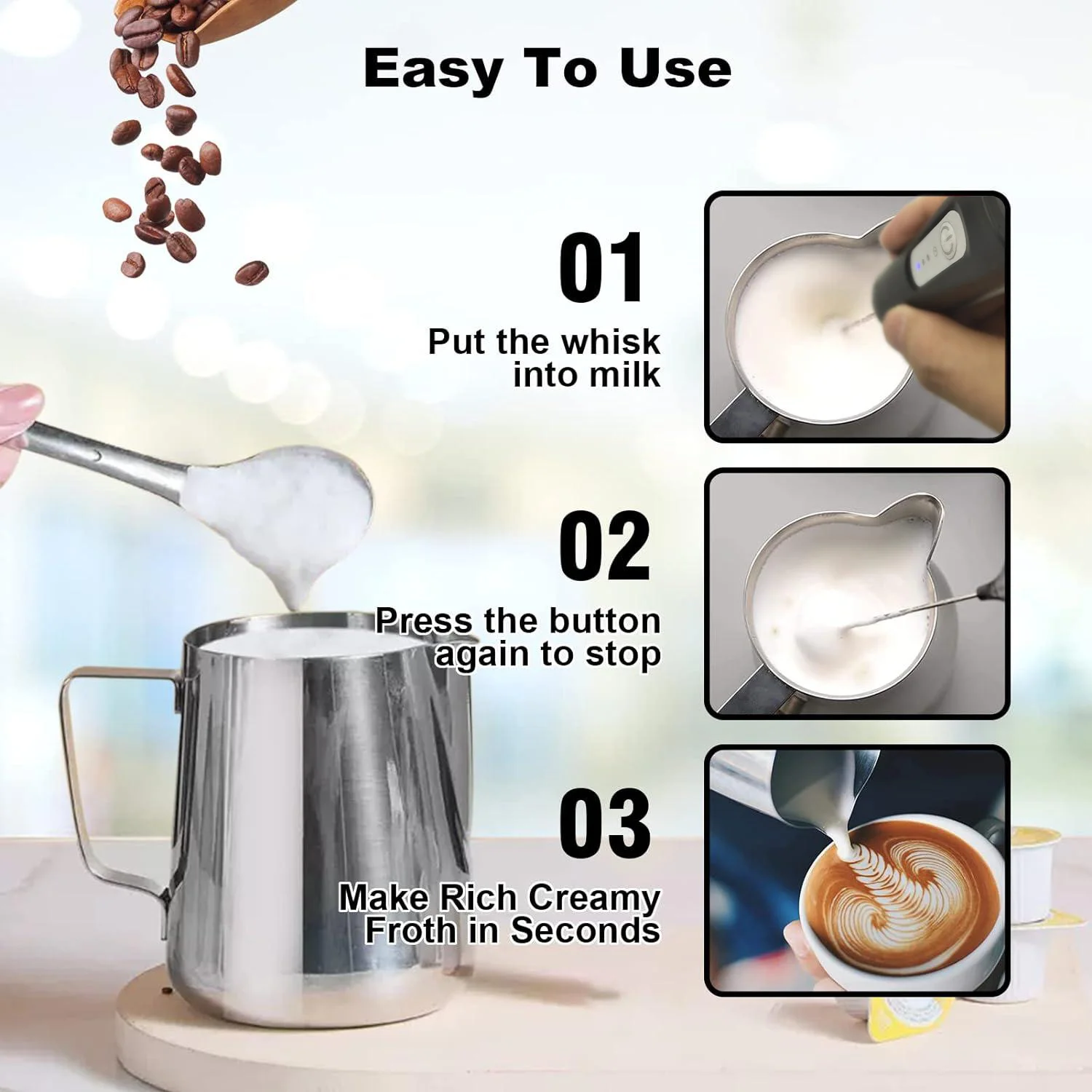 Mini Milch schäumer USB wiederauf ladbar 3 Geschwindigkeiten Schaum maschine Kaffee Schneebesen Mixer elektrischen Griff Mixer Schneebesen