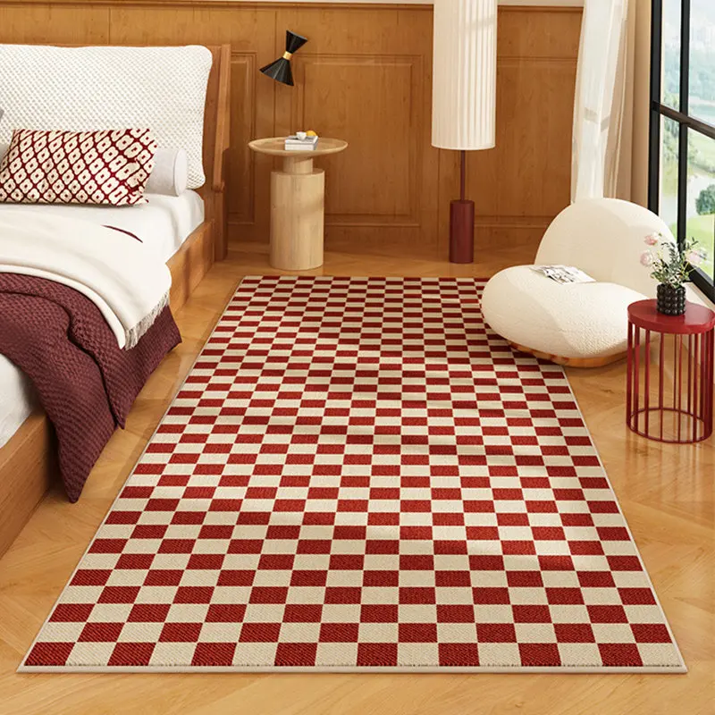 Check Pattern Bedroom Decor Red Carpet Modern Style Carpets for Living Room Washable Bedside Floor Mat Anti-slip Lounge Soft Rug