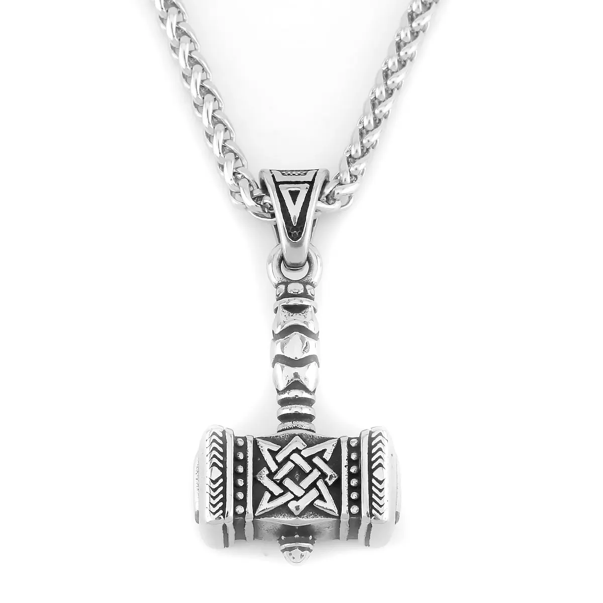 Fashion Creative Thor\'s Hammer Stainless Steel Viking Necklace Men\'s Nordic Retro Norwegian Amulet Pendant Jewelry Accessories