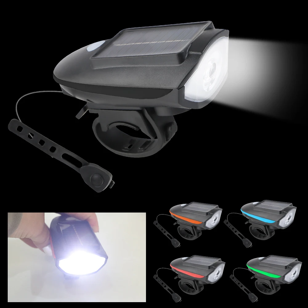 

Portable Solar LED Lights with Horn For Bicycle Motorcycle Handbar Light High Bright Night Light Bike Spotlights Loudspeaker Set