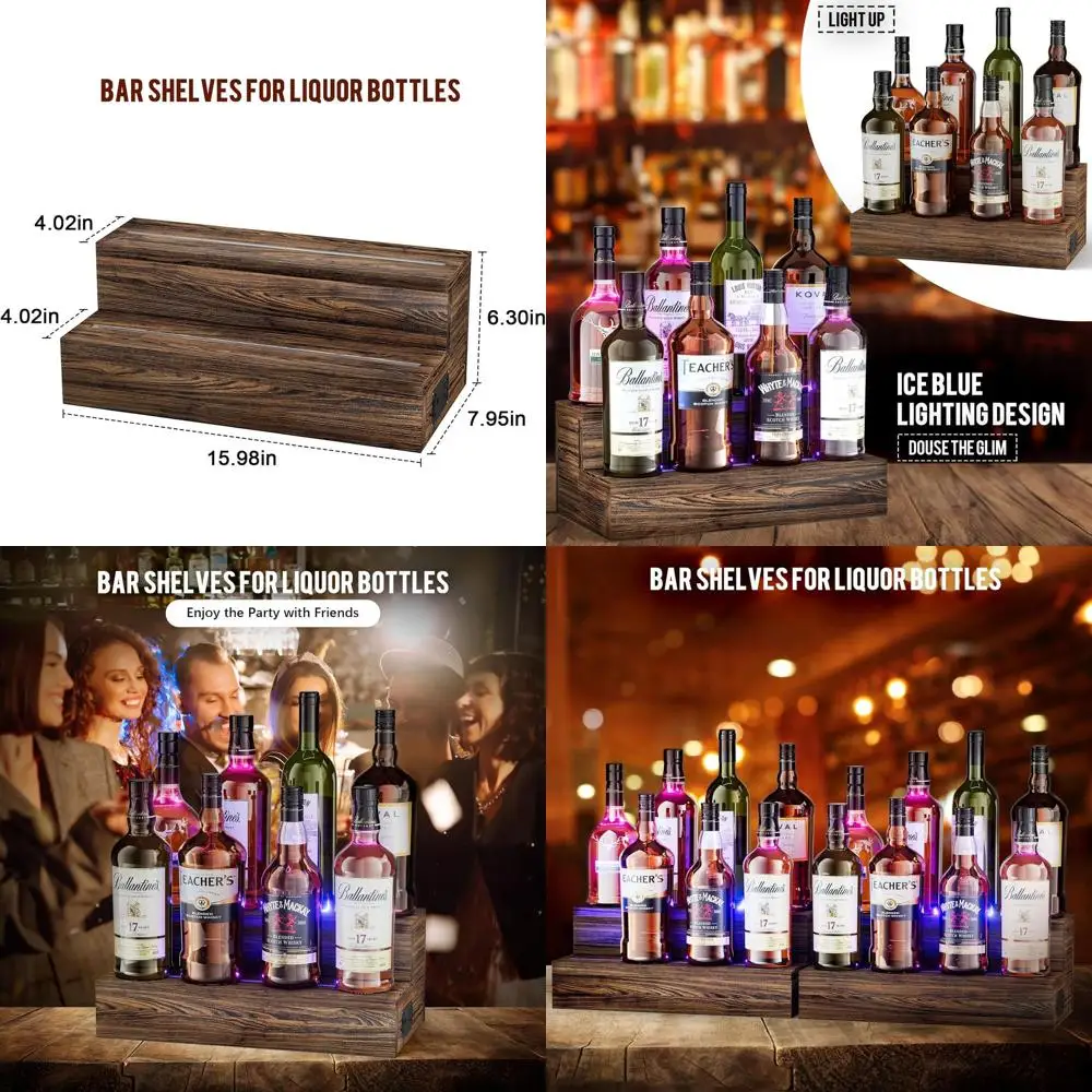 

Illuminated Bottle Display Shelf, 2-Tier Pack Rack, Compact Wine Holder, Beverage Syrup Storage, Bar Stand for Spirits, Portable